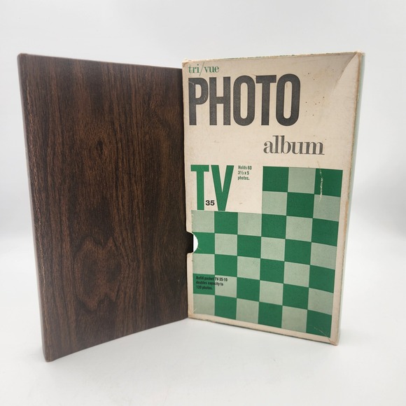 Tri-Vue Other - Vintage Tri-Vue TV-35 Photo Album Faux Wood Grain Holds 60 3.5x5 Photos USA Made